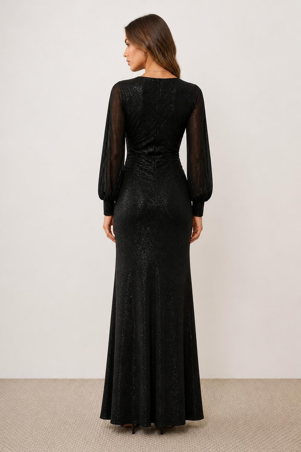 Charlotte | Sequin Dress, V-Neck Fitted Off-Shoulder Evening Style - back view