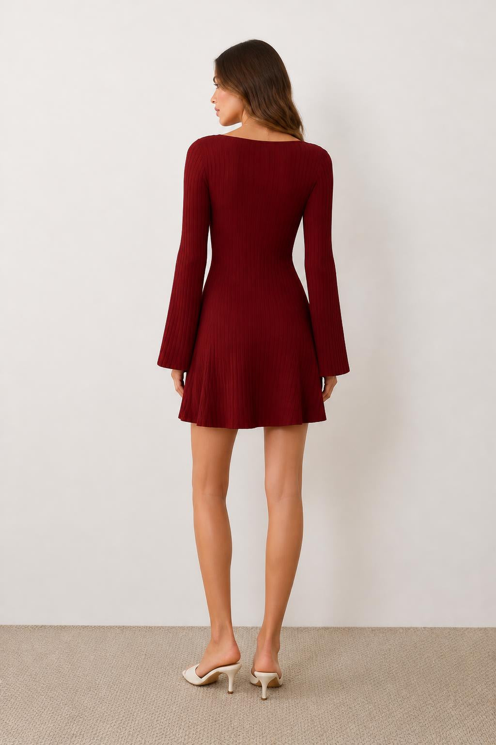 Emma | Knit Dress, Ribbed Fitted Silhouette - back view