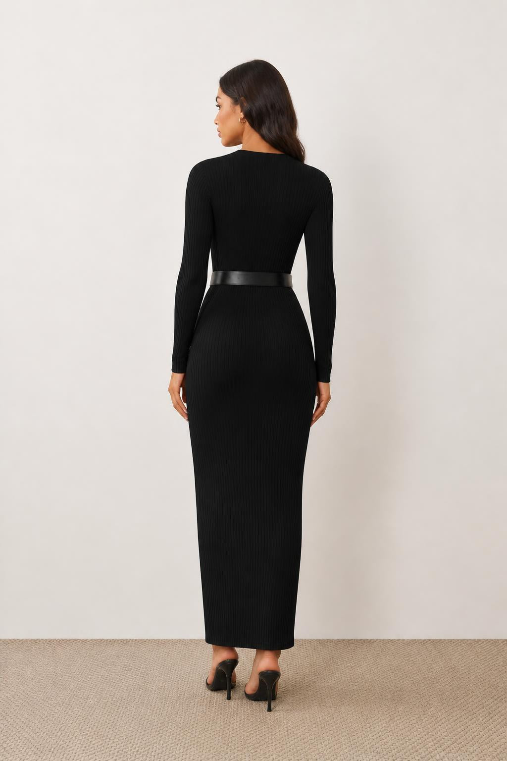 Isabella | Long Sleeve Bodycon Dress, Ribbed Fitted Style - back view