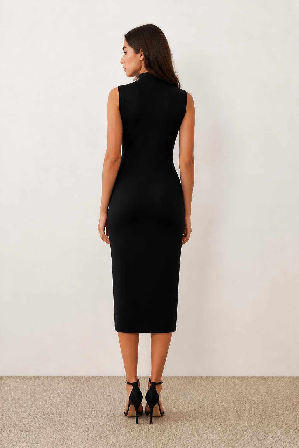Evelyn | Slip Dress, Elegant Bodycon with Stand Collar - back view