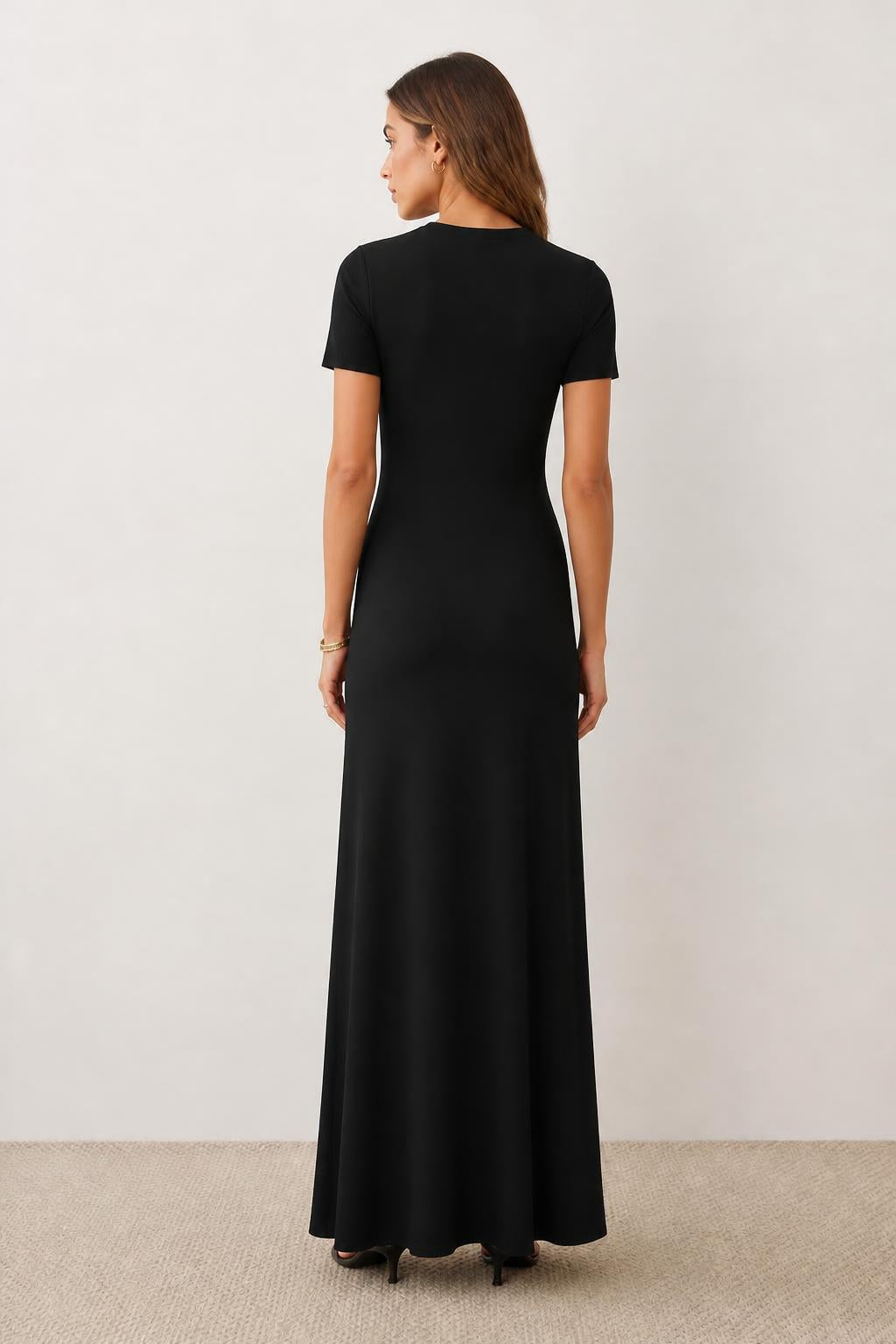 Sofia | Casual Midi Dress, Short Sleeve Round Neck - back view
