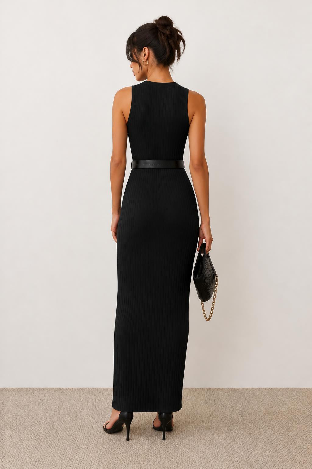 Eliana | Midi Dress, Ribbed High-Stretch Sleeveless - back view