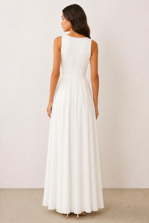 Amelia | A Line Midi Dress, Sleeveless French-Style with Waist Fastening - back view