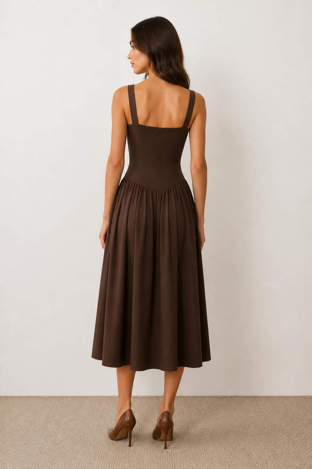 Sophia | Spaghetti Strap Dress, Sleeveless Mid-Length Solid - back view