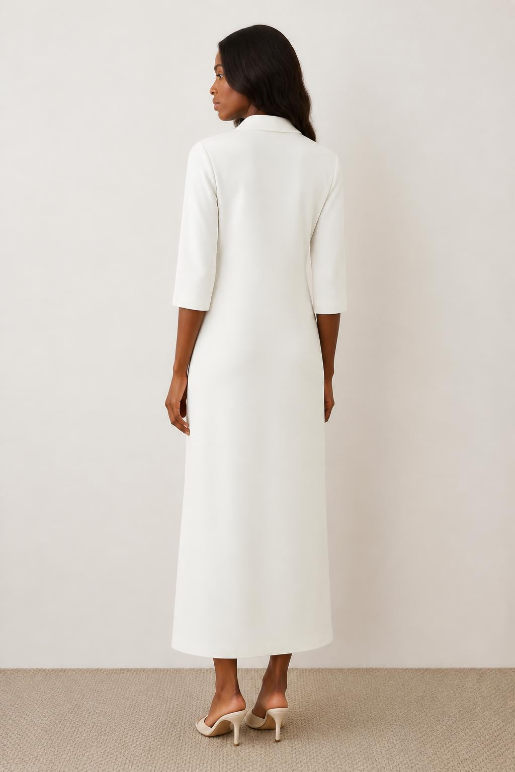 Sofia | Work Dress, V-Neck Midi-Sleeve Waist-Defining Commuter Style - back view