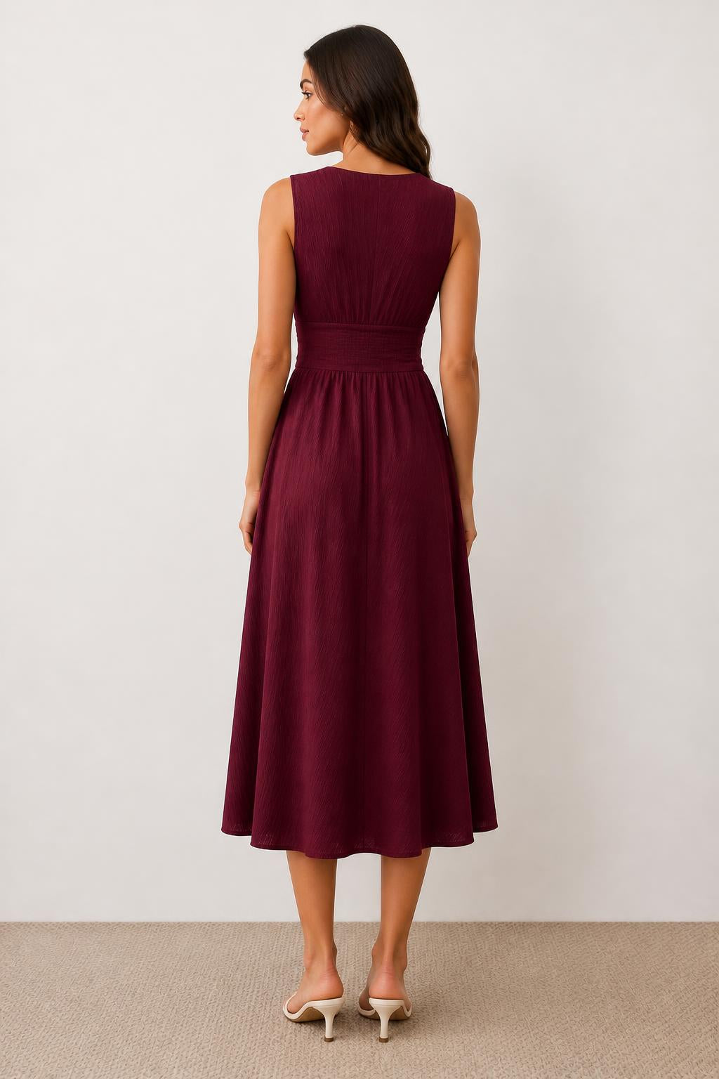 Charlotte | Sleeveless Dress, Textured Midi - back view
