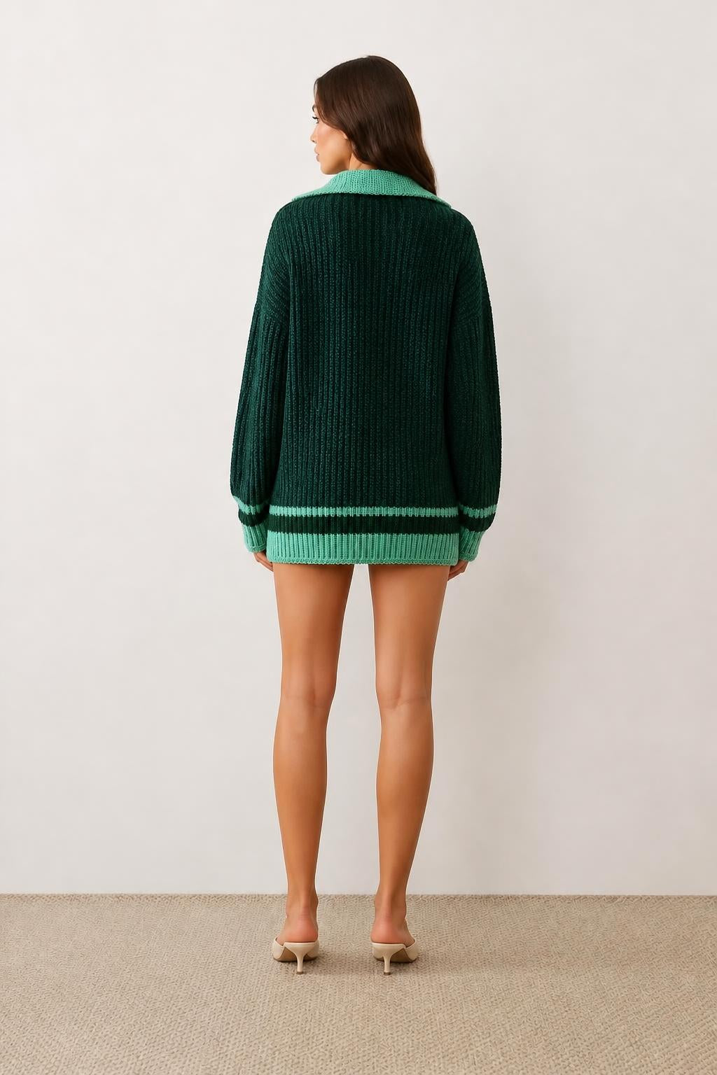 Olivia | Oversized Sweater Dress, Colorblock V-Neck - back view