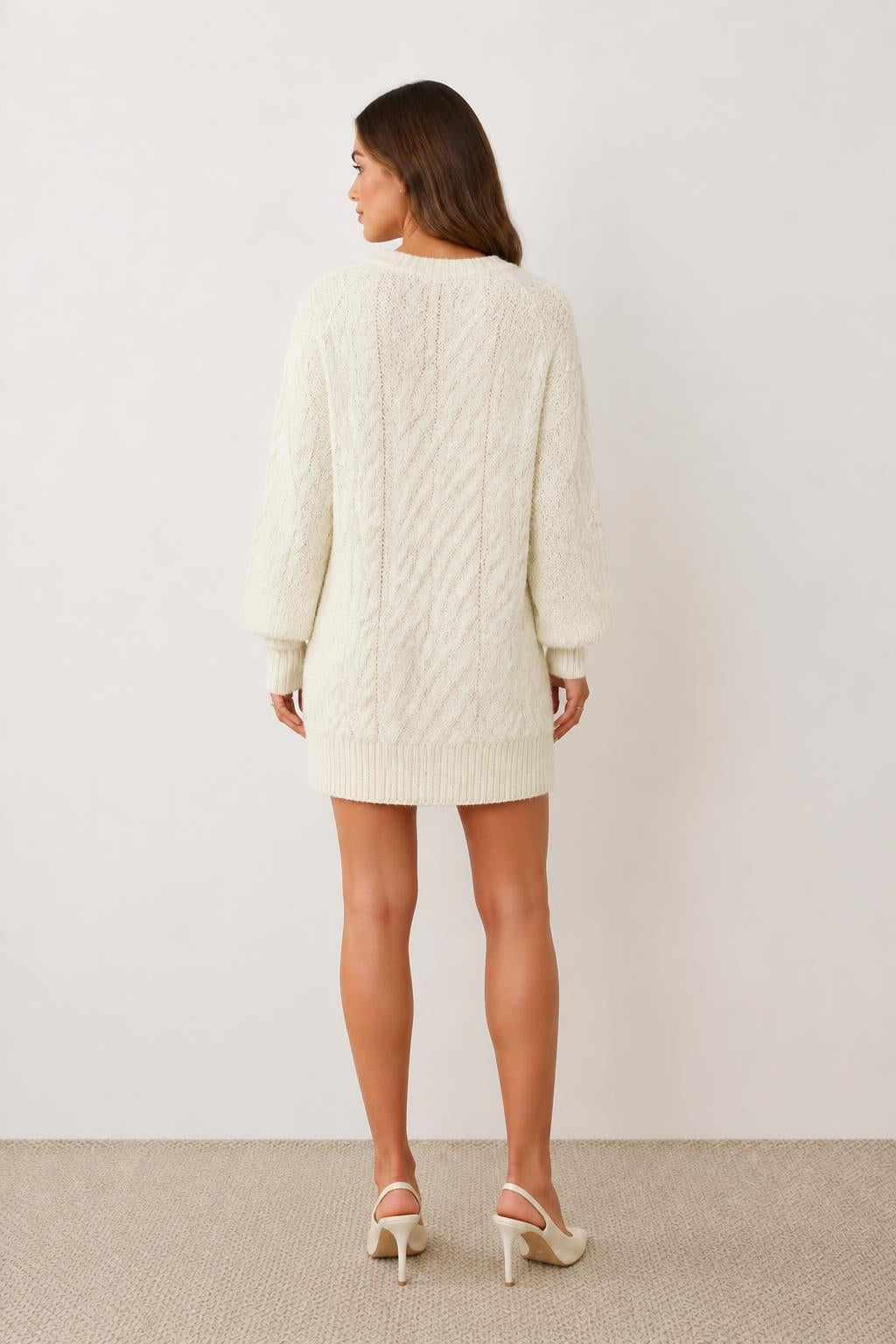 Mia | Knit Sweater Dress, Long Sleeves and Round Neck - back view