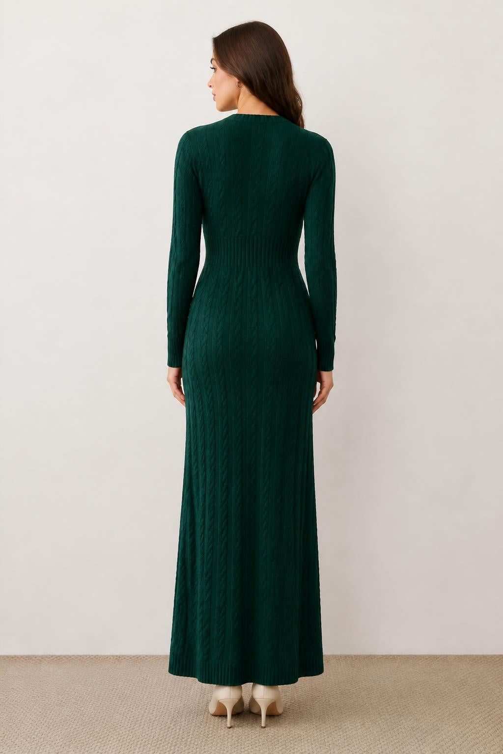 Olivia | Knit Dresses for Winter, Elegant Solid Autumn/Winter Sweater Dress - back view