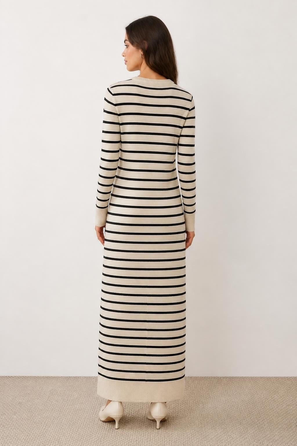 Charlotte | Midi Knit Dress, Retro Striped Colorblock - back view