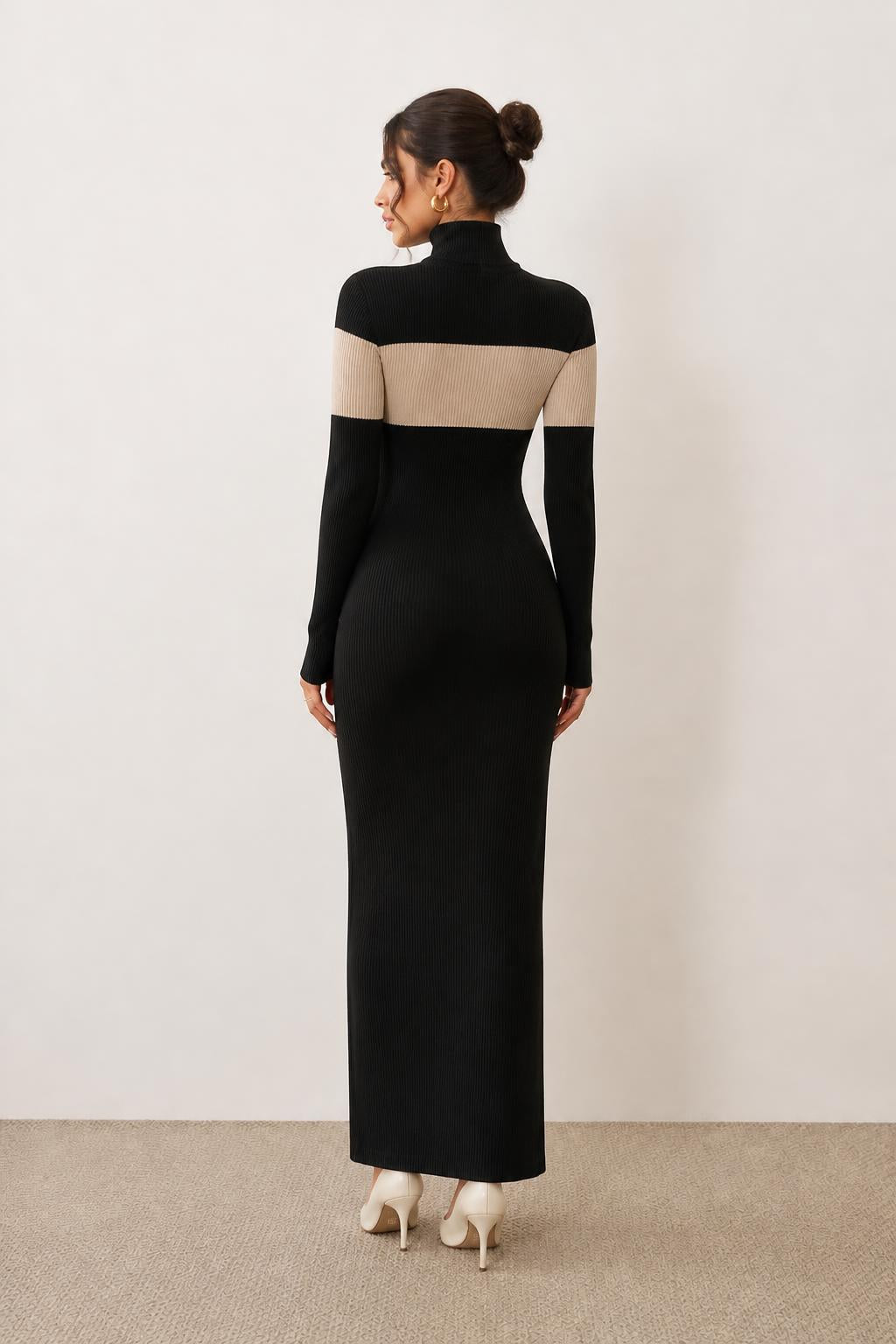 Amelia | Tight Dress, Colorblock Striped Hip-Hugging Long Sleeve Bodycon - back view