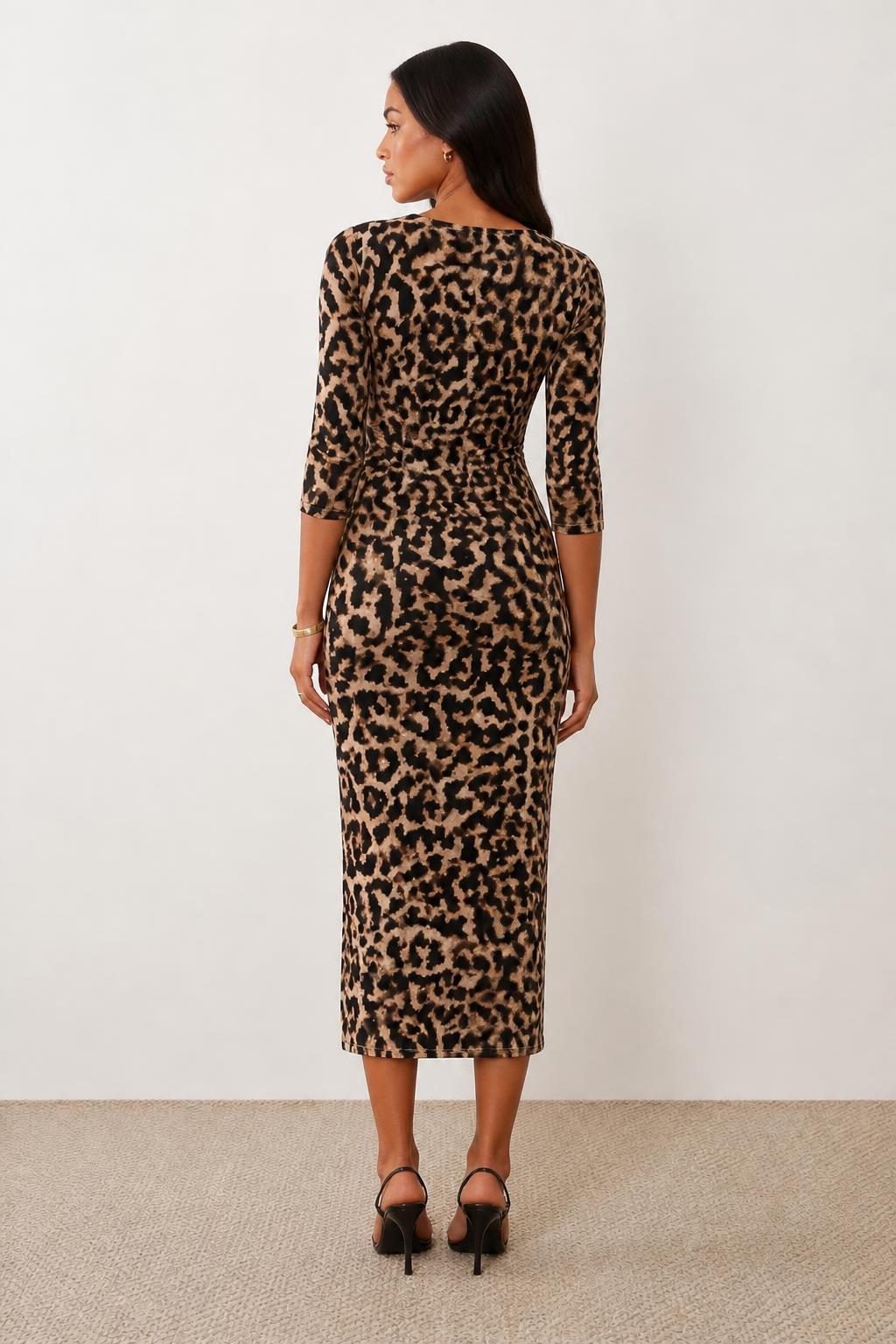 Isabella | Bodycon Dresses for Women, Digital Print Cross-Waist Ruched V-Neck - back view