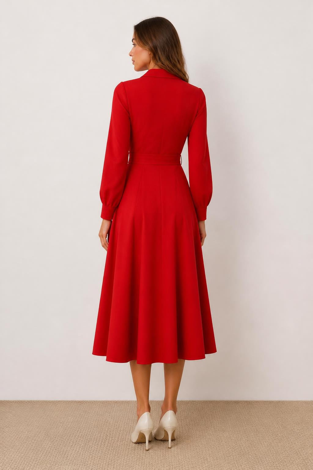 Isabella | A Line Dress, Elegant Style with 3/4 Sleeves - back view