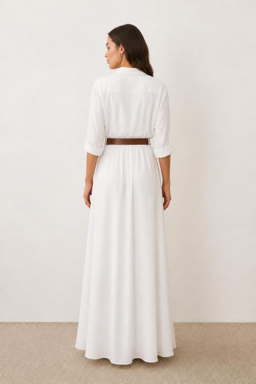 Amelia | Ladies Shirt Dress, Trendy Elegant Style with Decorative Belt - back view