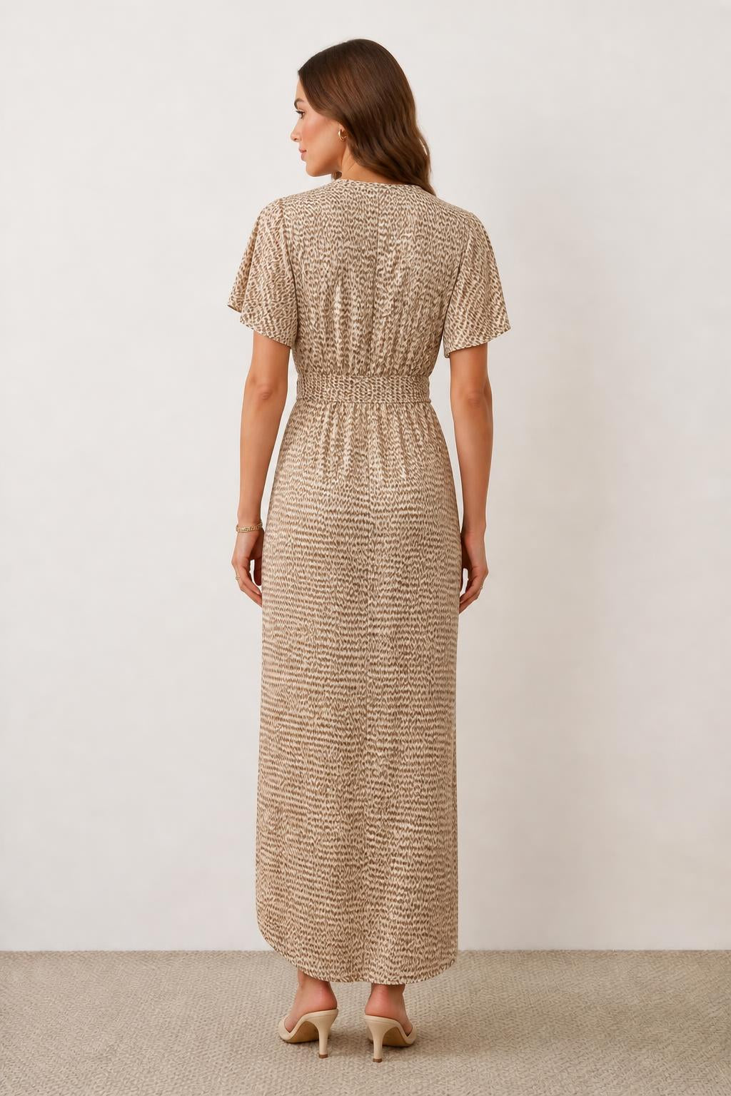 Evelyn | Spring Midi Dress, Elegant All-Over Print with Waist Tie - back view