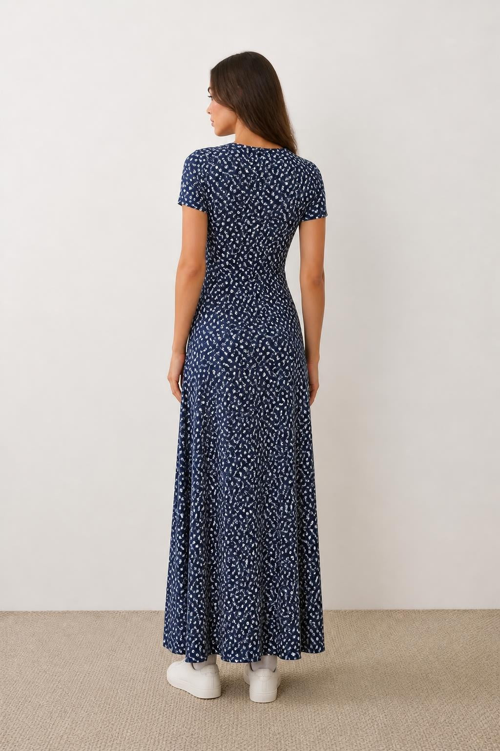 Amelia | Long Floral Dress, Fitted Maxi Silhouette - back view