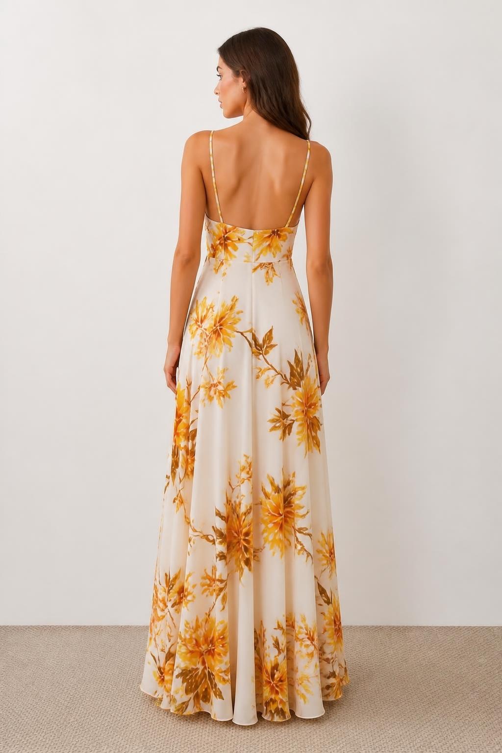Olivia | Holiday Dress, Women's Sleeveless Floral Print - back view