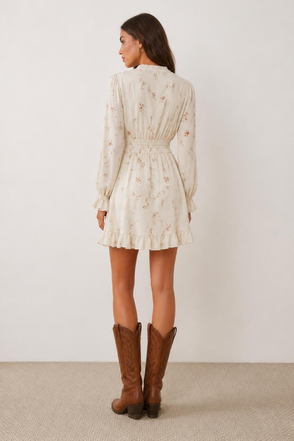 Sophia | Asymmetrical Dress, V-Neck Long Sleeve Floral Print - back view