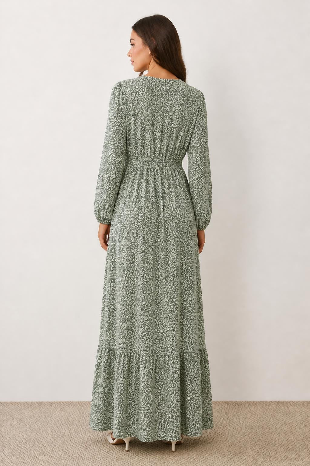 Amelia | Long Sleeve Dresses for Women, Floral A-Line with Ruffle Hem - back view