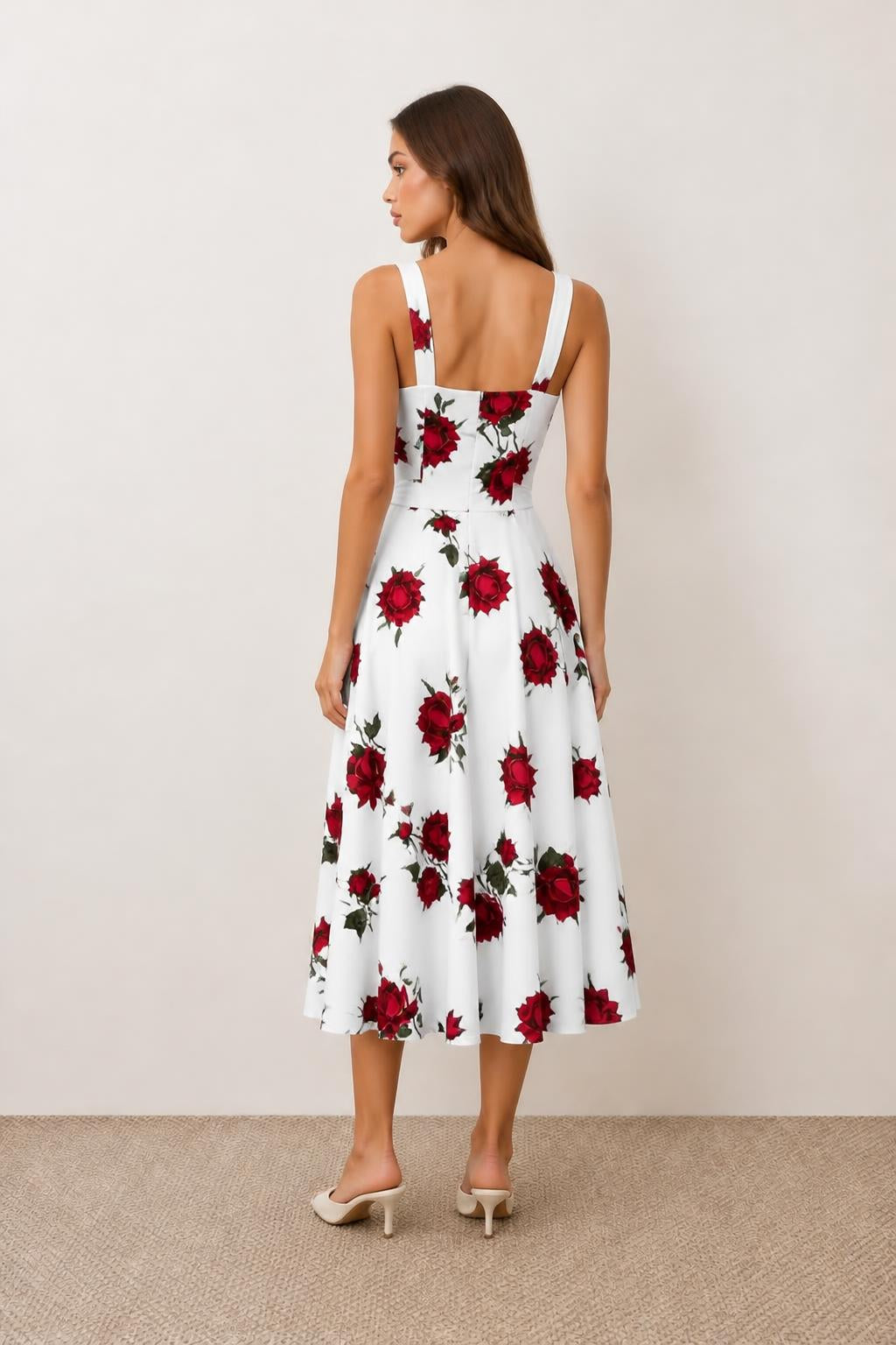 Charlotte | Sweetheart Neckline Dress, Floral A-Line Sleeveless with Belt - back view