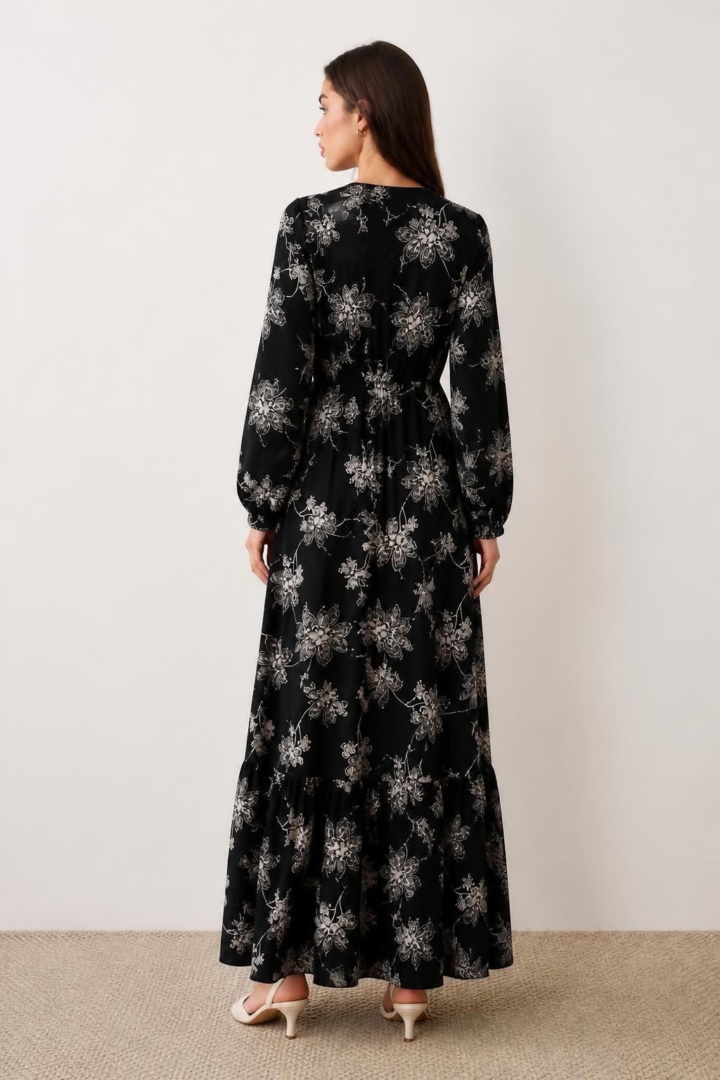 Olivia | Elegant Dresses for Women, Floral Print A-Line with Knot Neck - back view