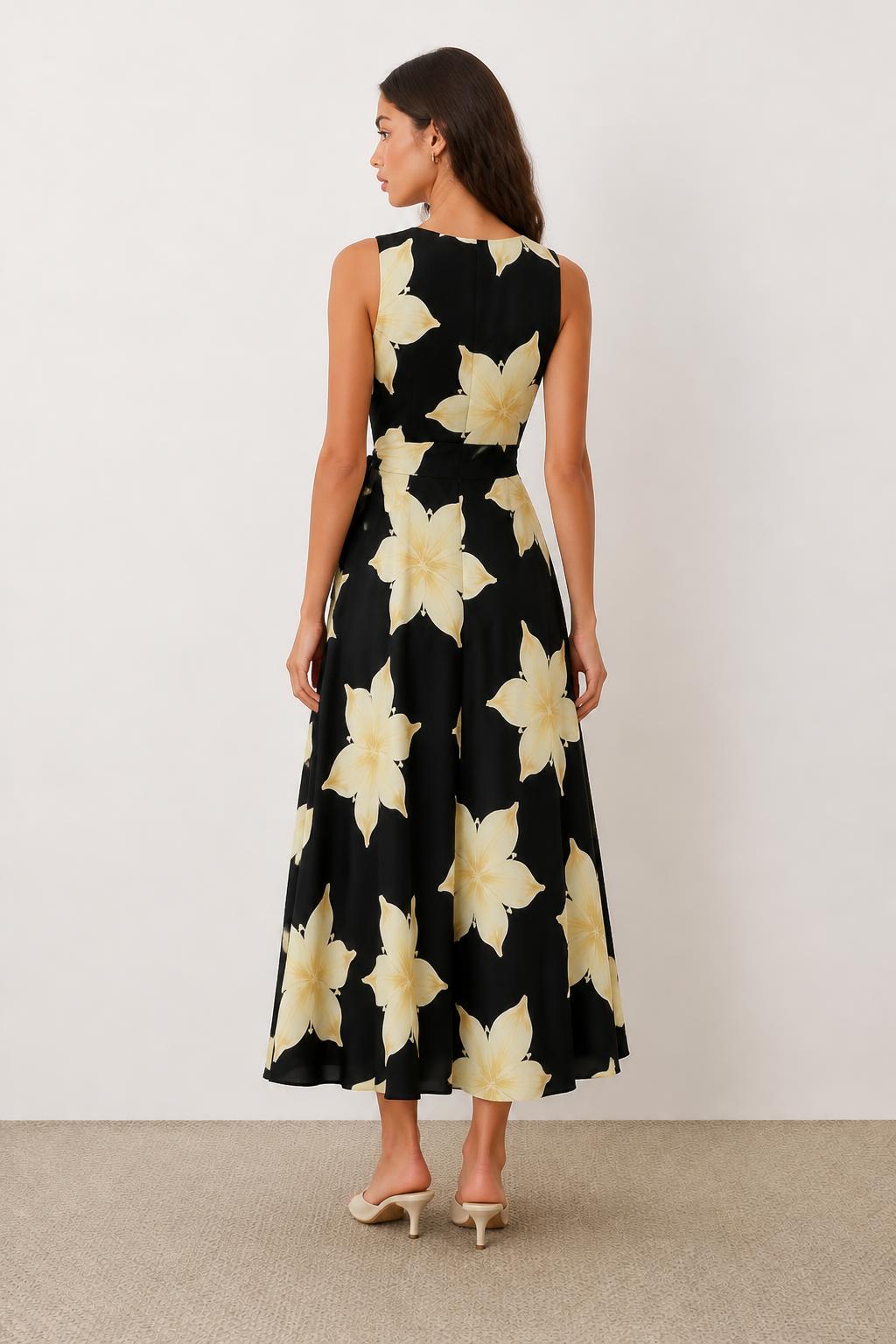 Charlotte | Floral Dresses for Ladies, Sleeveless with Fitted Waist - back view