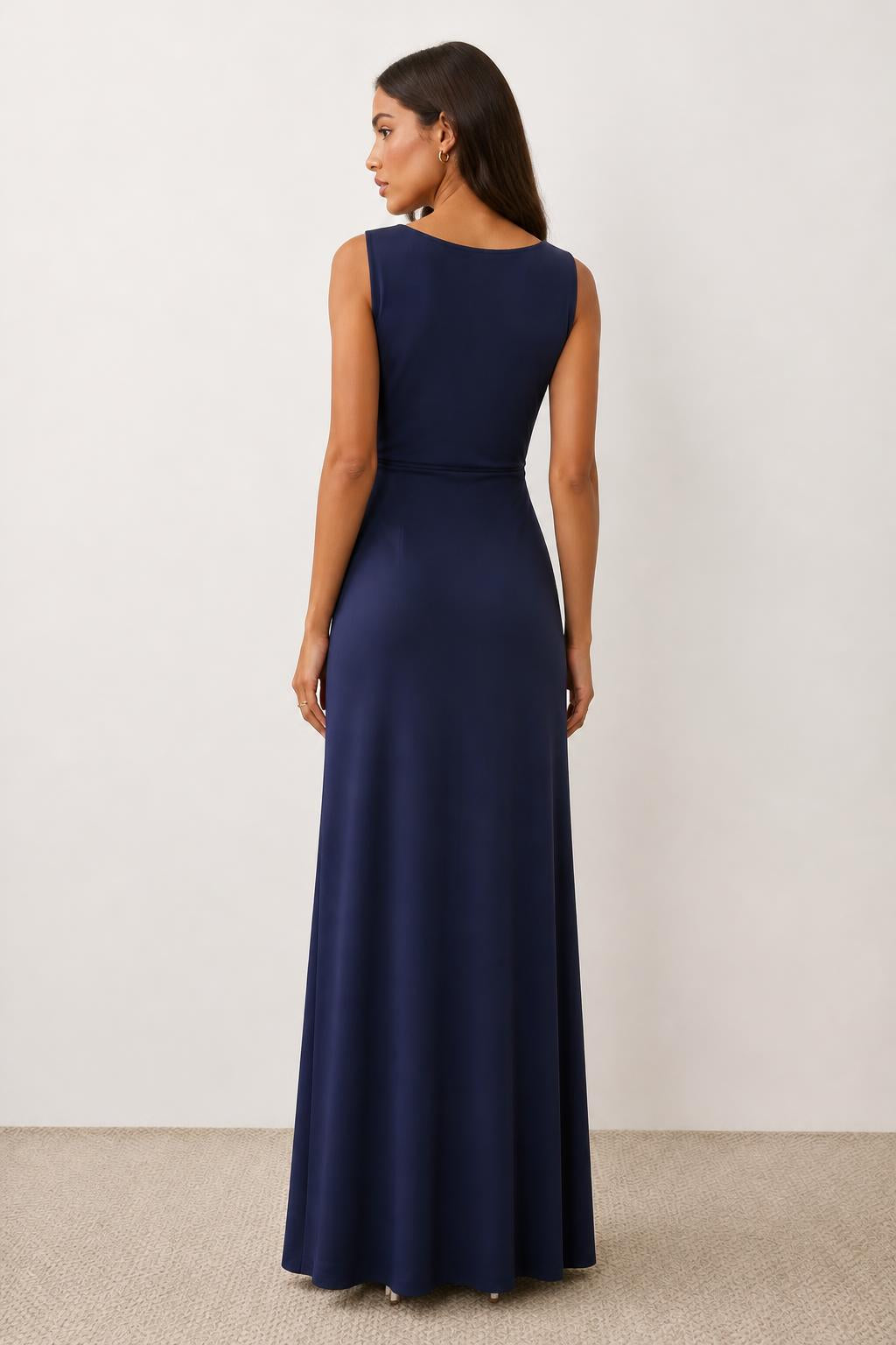 Olivia | Long Formal Dresses, Sleeveless V-Neck Twisted Evening Style - back view