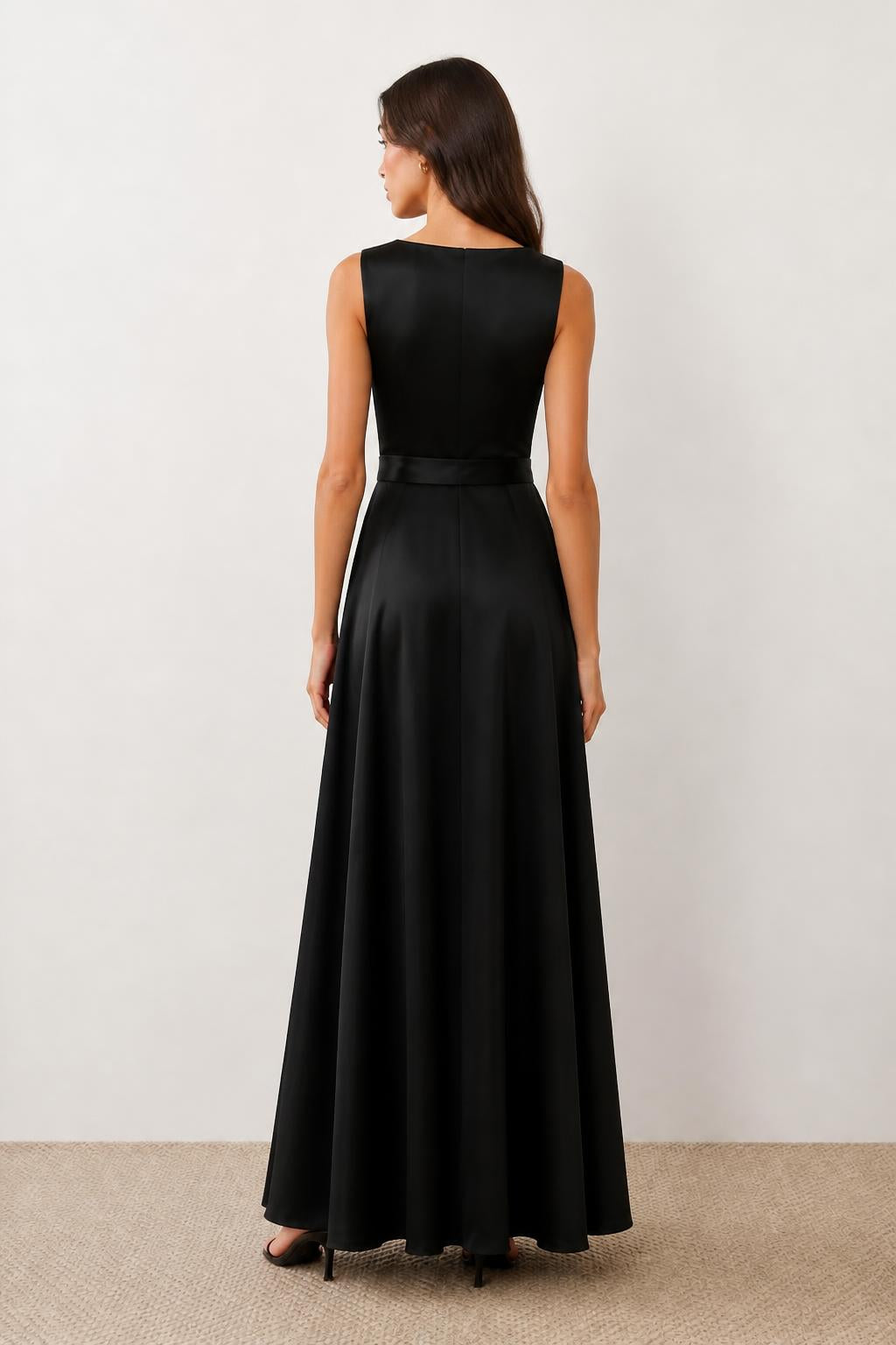 Mia | Boat Neck Dress, Retro Black Mid-Length A-Line - back view
