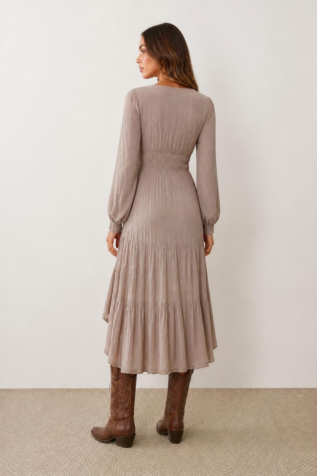 Sophia | Midi Cocktail Dresses, Vintage V-Neck Asymmetric Party Style - back view