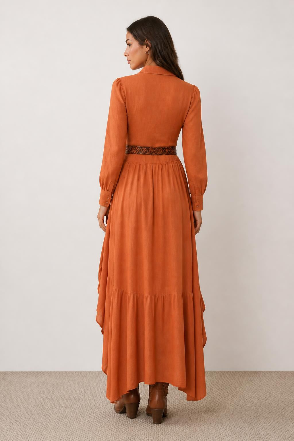 Sofia | Western Dresses, Bohemian Vintage Square-Neck Maxi - back view