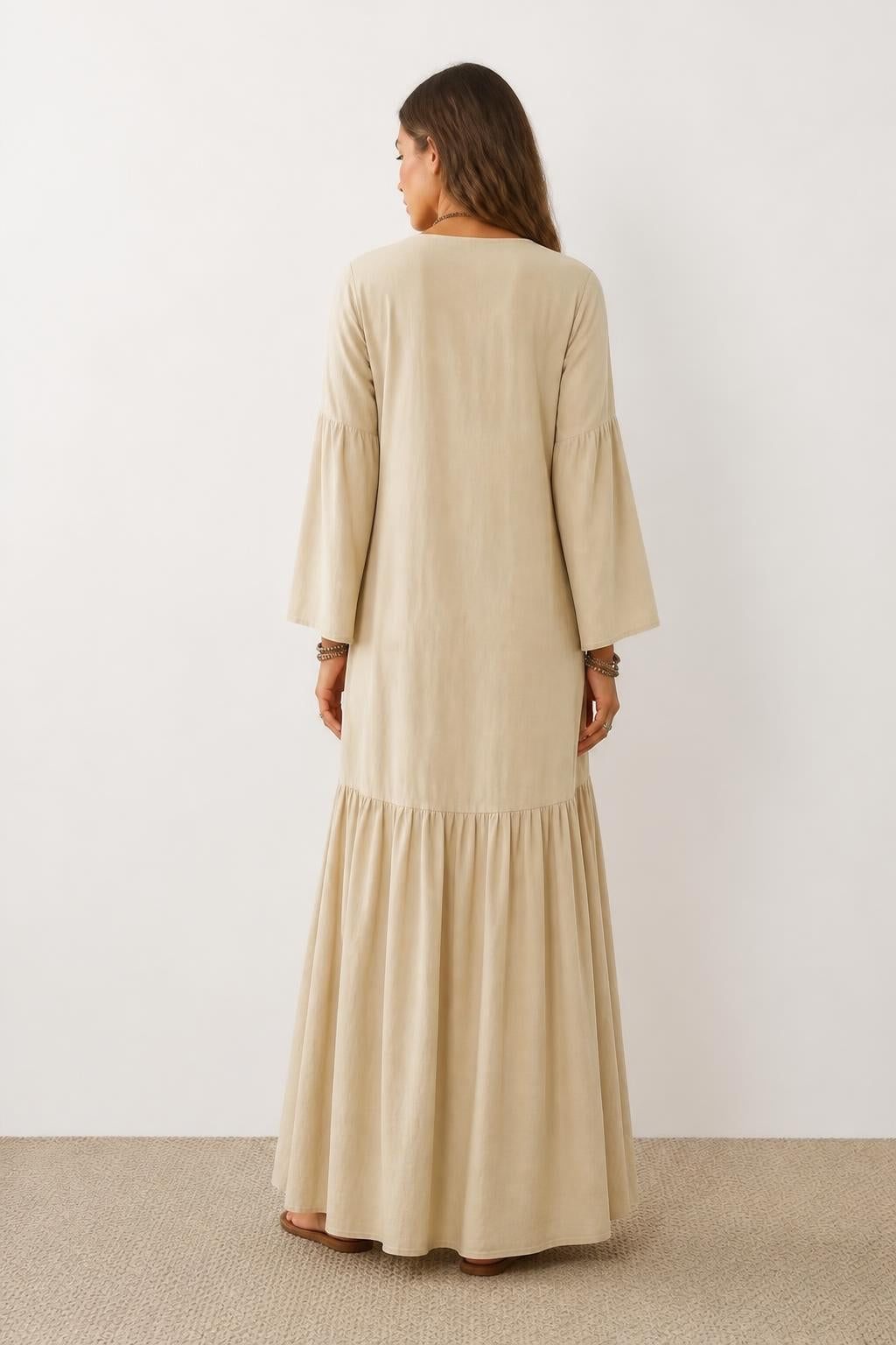 Olivia | Ruffle Dress, Romantic Bohemian V-Neck Cotton - back view