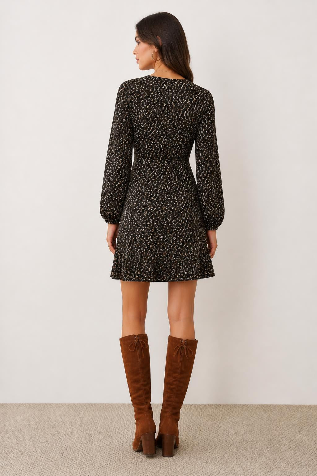 Isabella | Long Sleeve Floral Dress, Women's V-Neck Style - back view