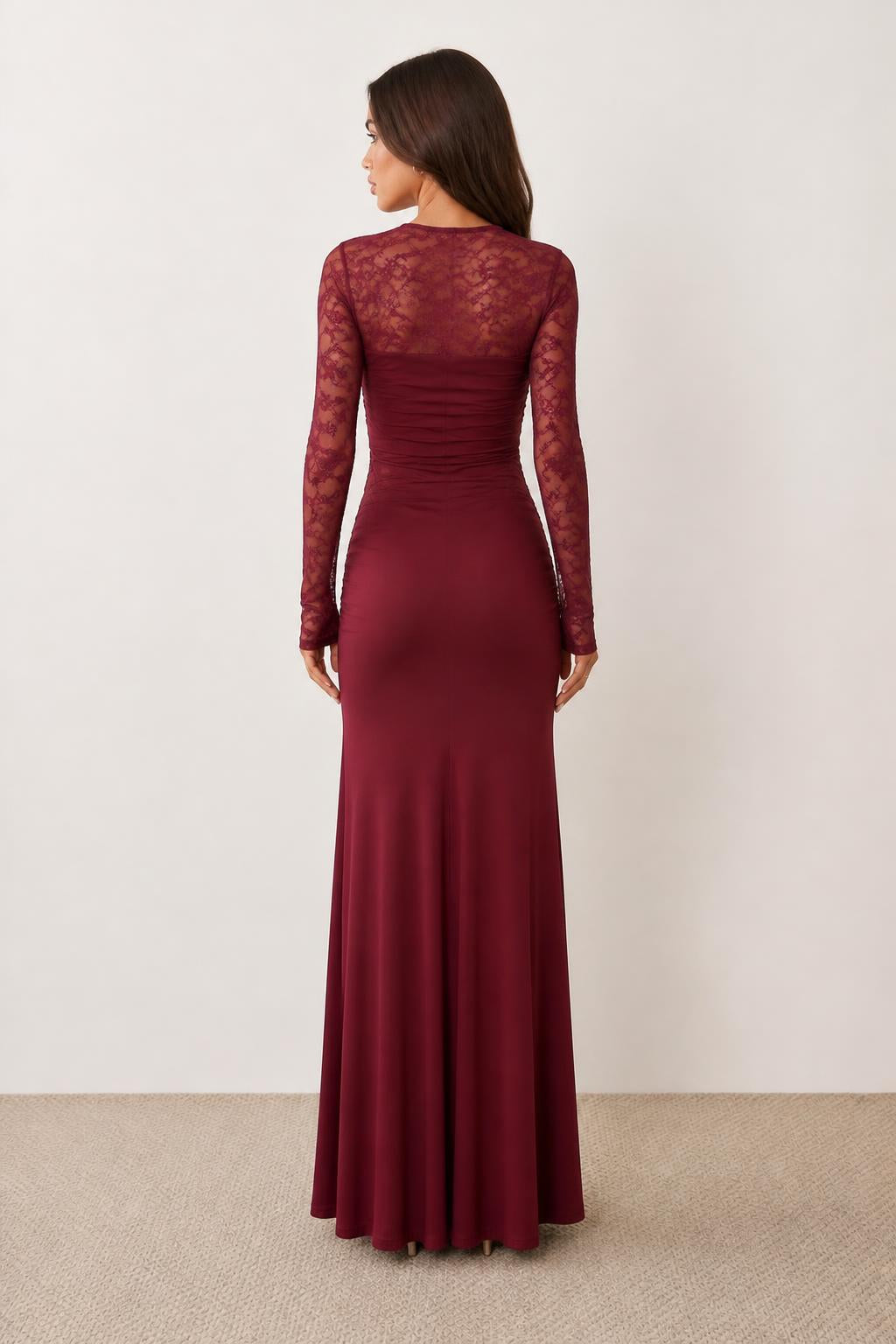 Eliana | Burgundy Mini Dress, Elegant Long-Sleeve Style - back view
