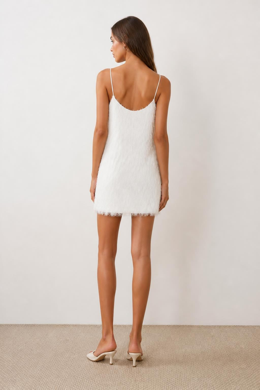Evelyn | Tassel Dress, V-Neck Mini with Spaghetti Straps - back view