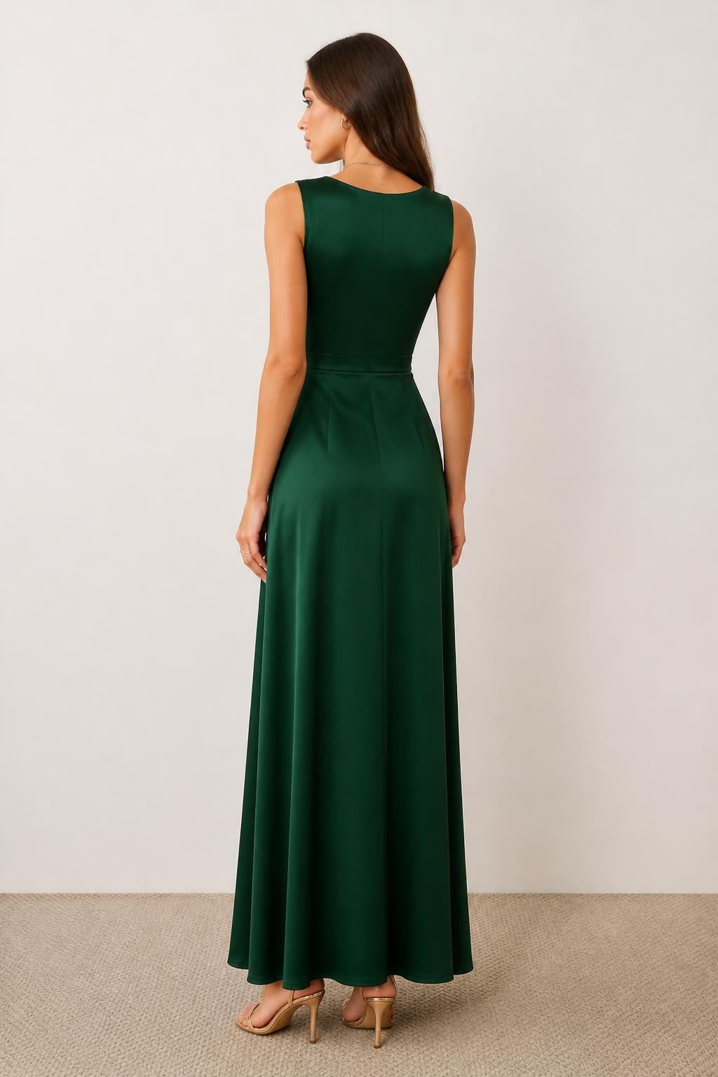 Charlotte | Sleeveless Dress, Elegant Satin V-Neck Evening Style - back view