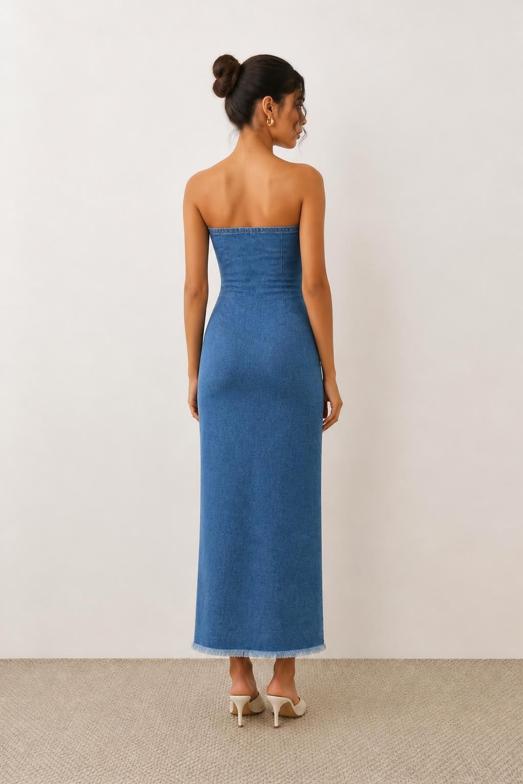 Olivia | Tight Dress, Distressed Denim Bodycon with Thong - back view