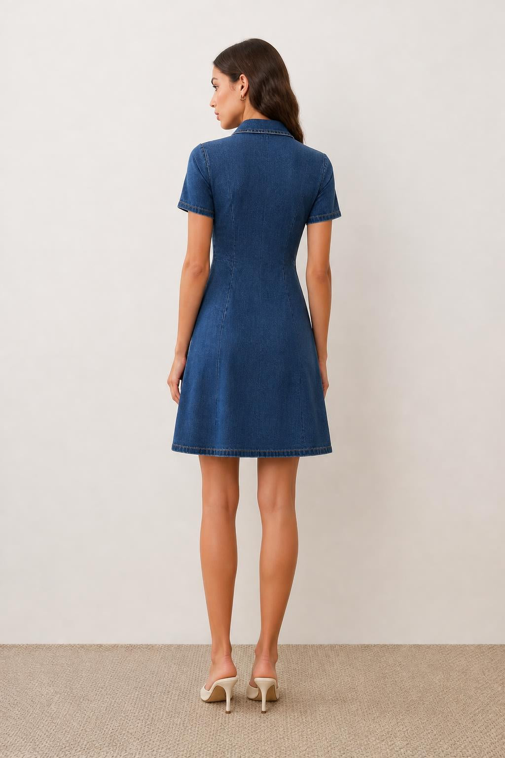Charlotte | Womens Denim Dress, Decorative Front Buttons for Spring and Autumn - back view