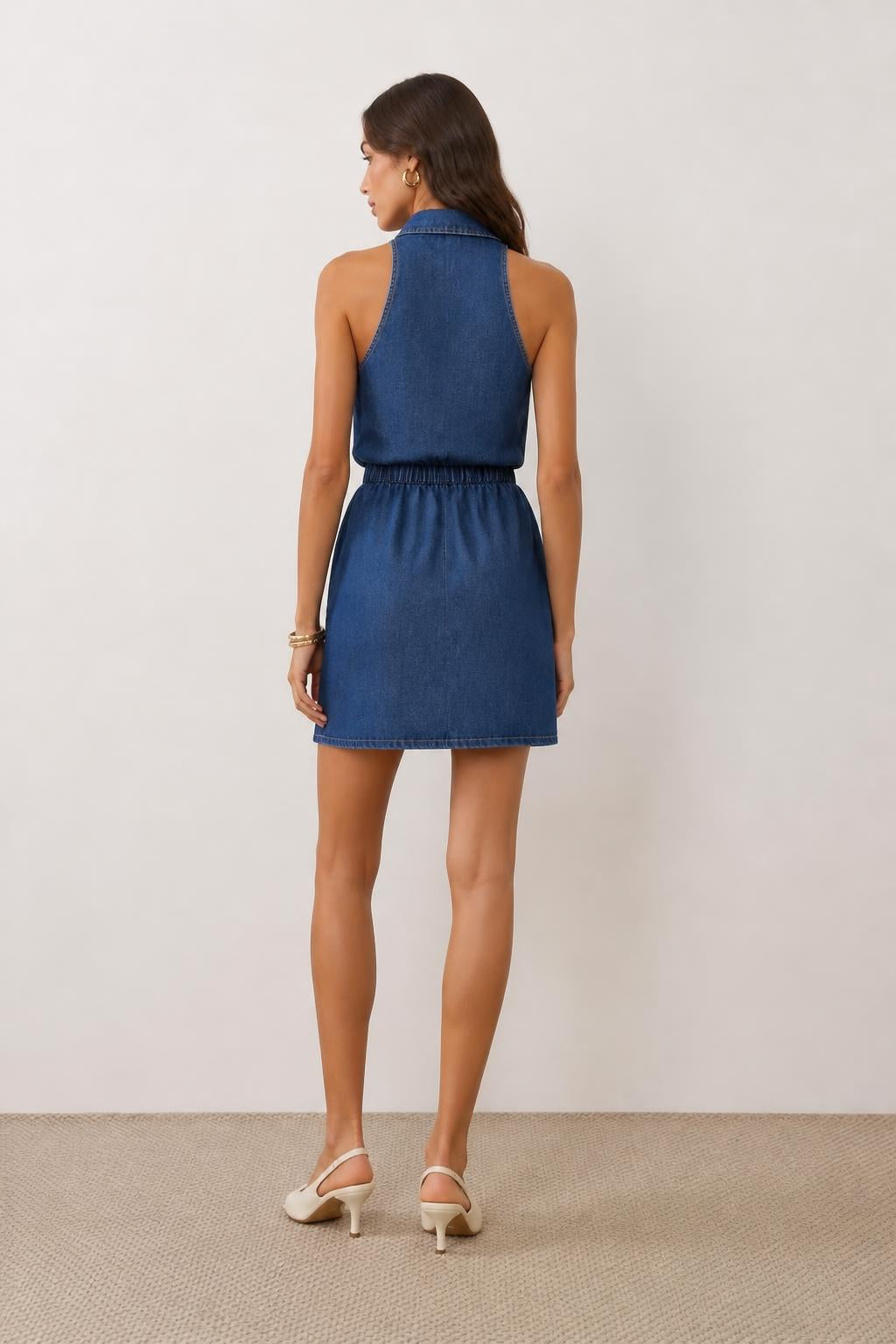 Emma | Midi Dress, Sleeveless Denim Button-Front - back view