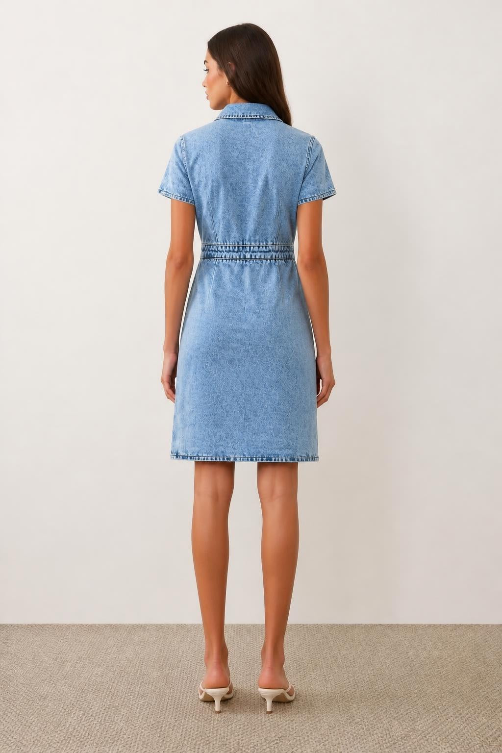 Evelyn | Short Sleeve Dress, Women's Denim - back view