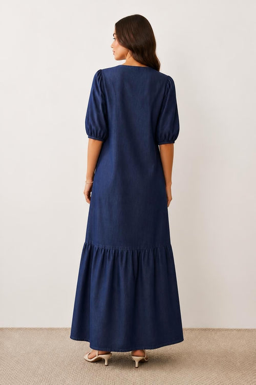 Amelia | Casual Dress, Denim-Look Button-Front (Non-Denim) - back view