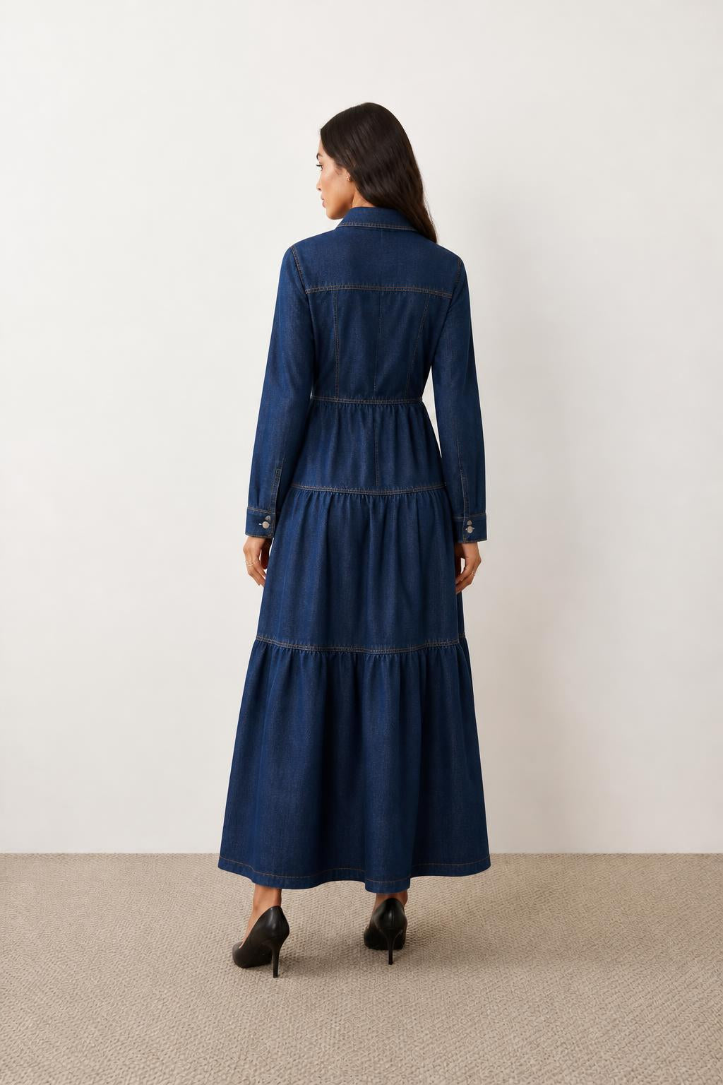 Sophia | Denim Jacket Dress, Long-Sleeve for Women - back view