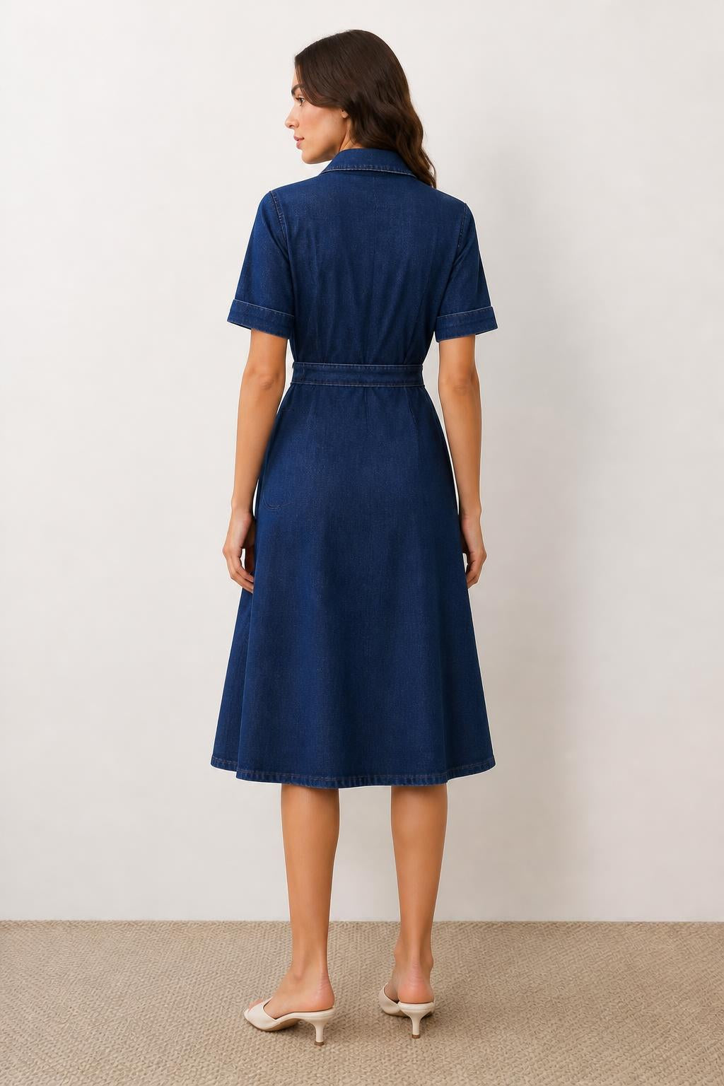 Eliana | Jean Dress for Women, Sleek with Straps, Buttons and Pockets - back view