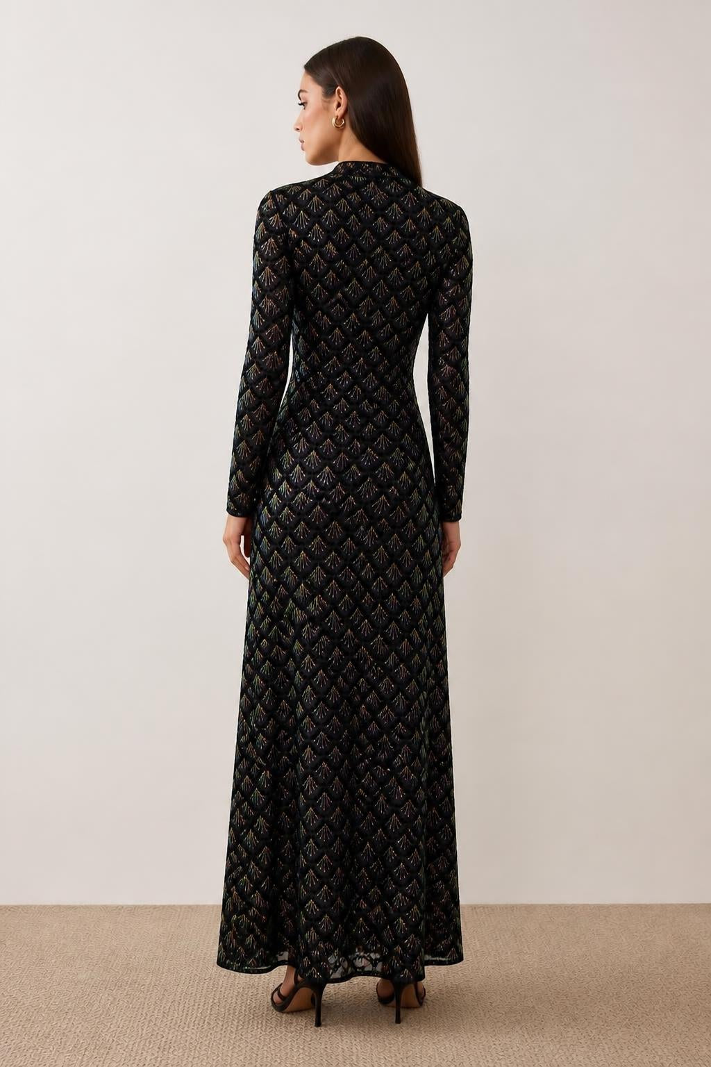 Sofia | Sparkly Dress, Round Neck Long Sleeve Sequin Bodycon - back view