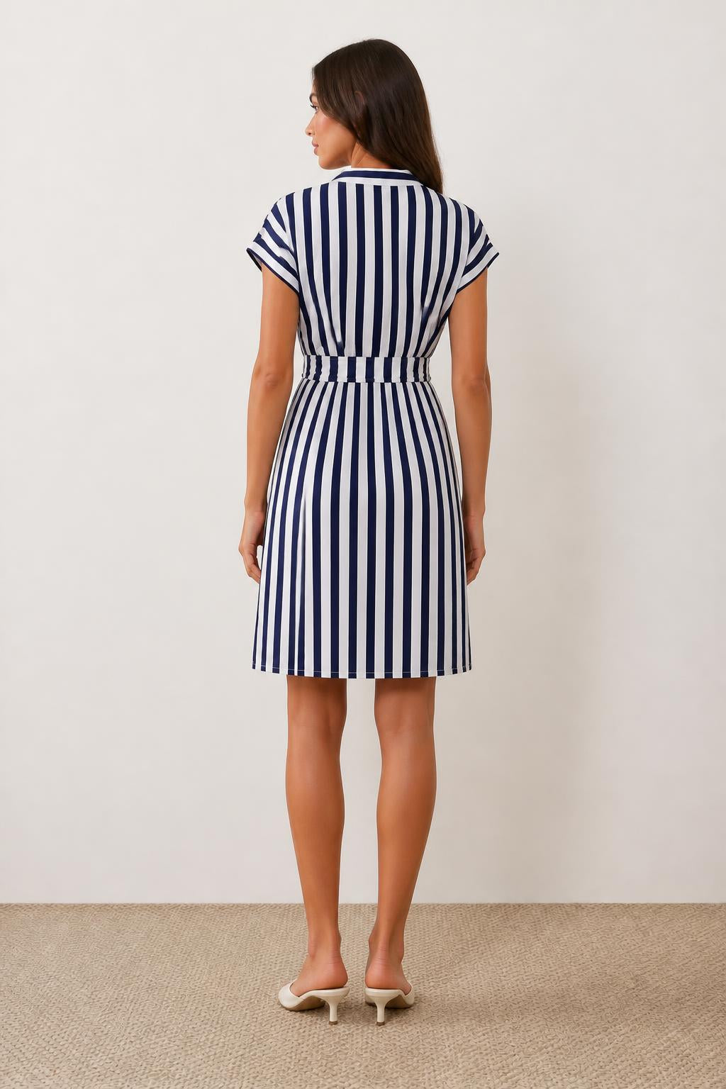 Sofia | Striped Dress, Blue and White - back view