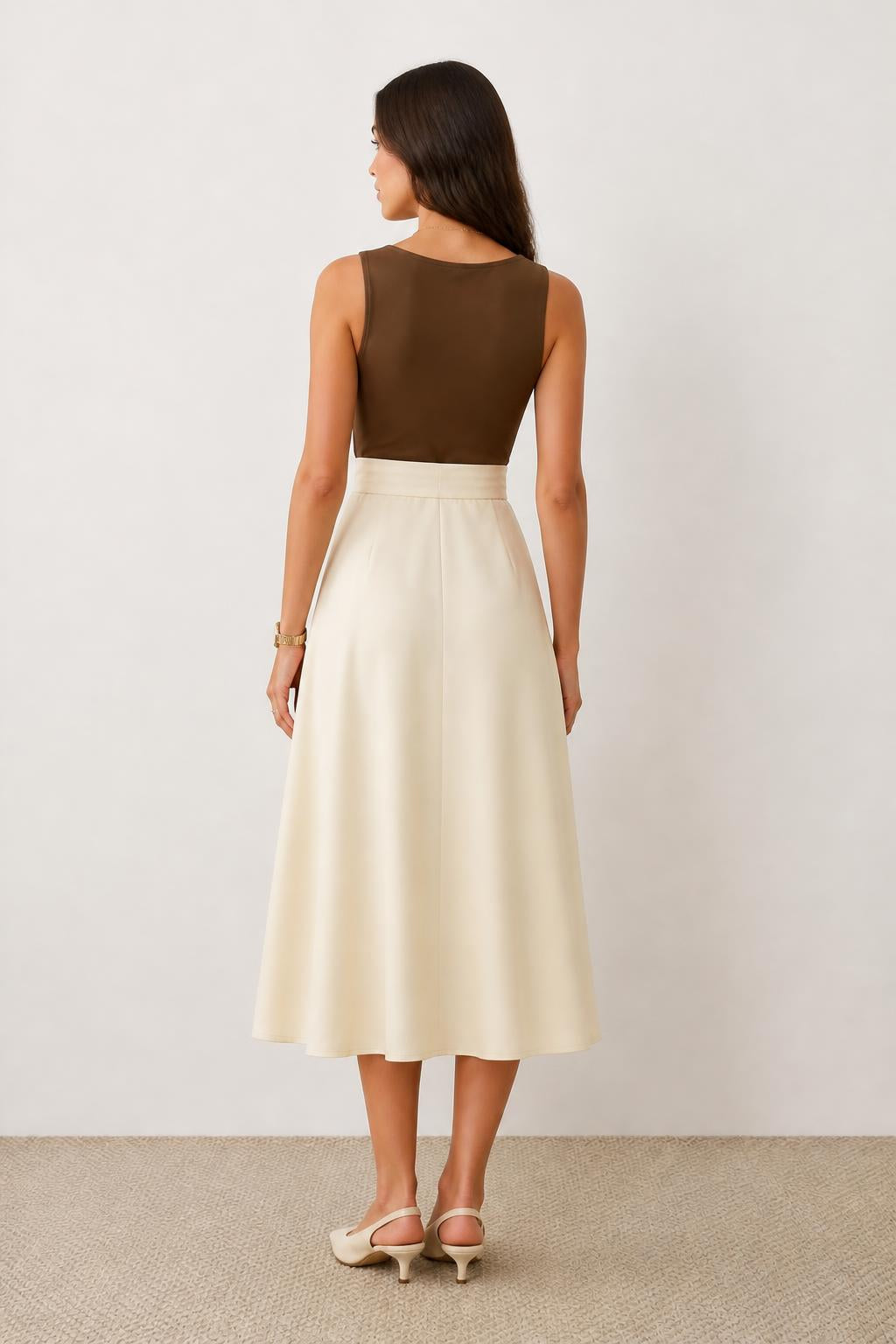 Olivia | Sleeveless Dress, Elegant Ruched Neck with Twist Waist - back view