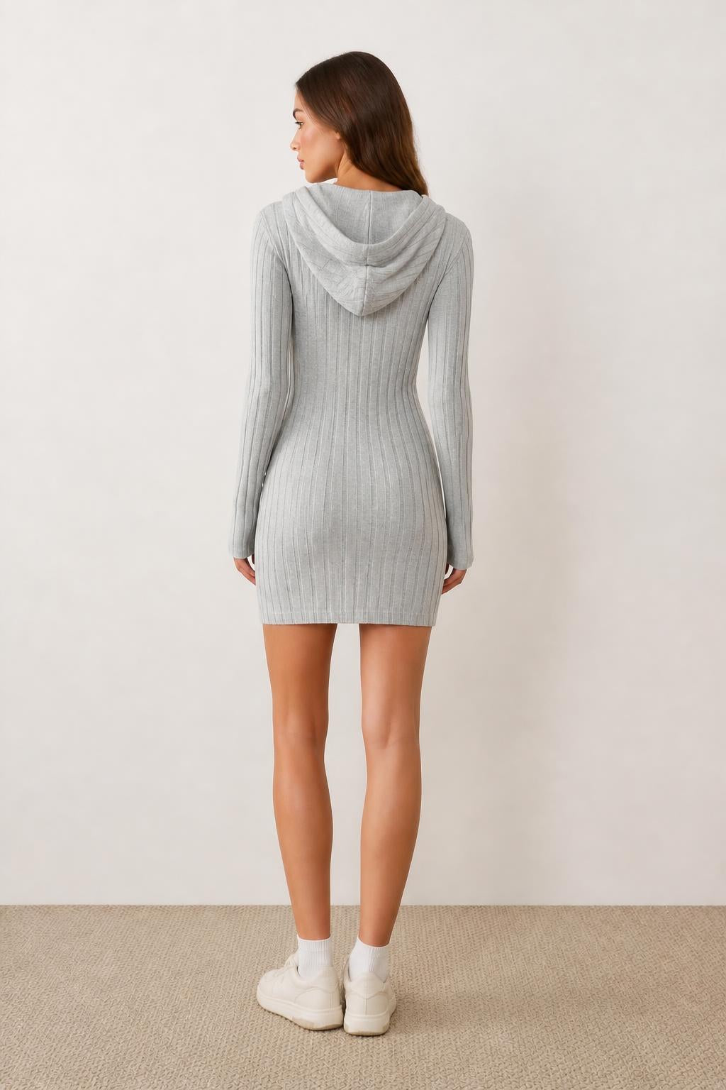 Sophia | Bodycon Dress, Ribbed with Drawstring - back view
