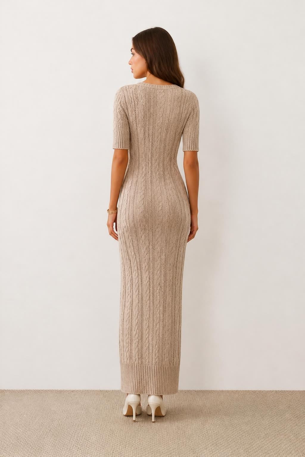 Charlotte | Square Neck Dress, Vintage Cable-Knit Fitted Style for Autumn - back view