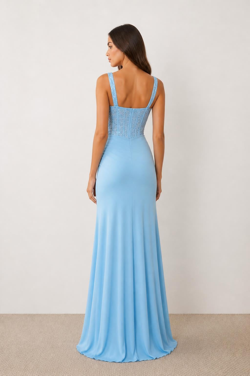 Eliana | Floor Length Evening Dress, Elegant Sequin Patchwork - back view