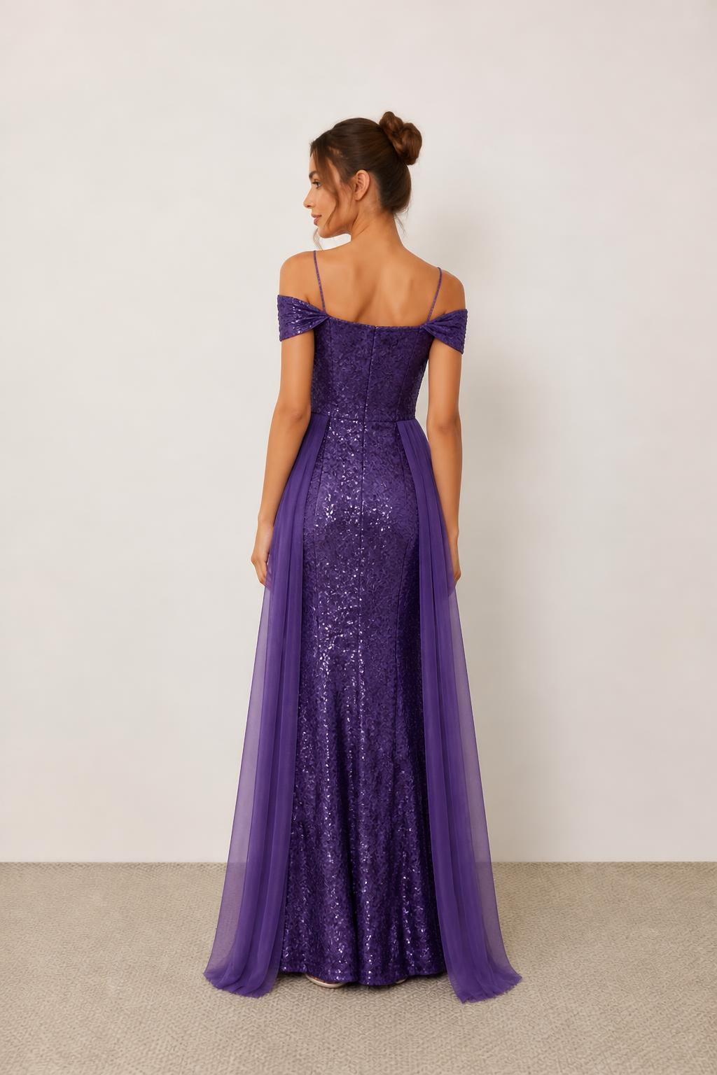 Amelia | Tulle Dress, Sequin Gown with Spaghetti Straps and Tulle Skirt - back view