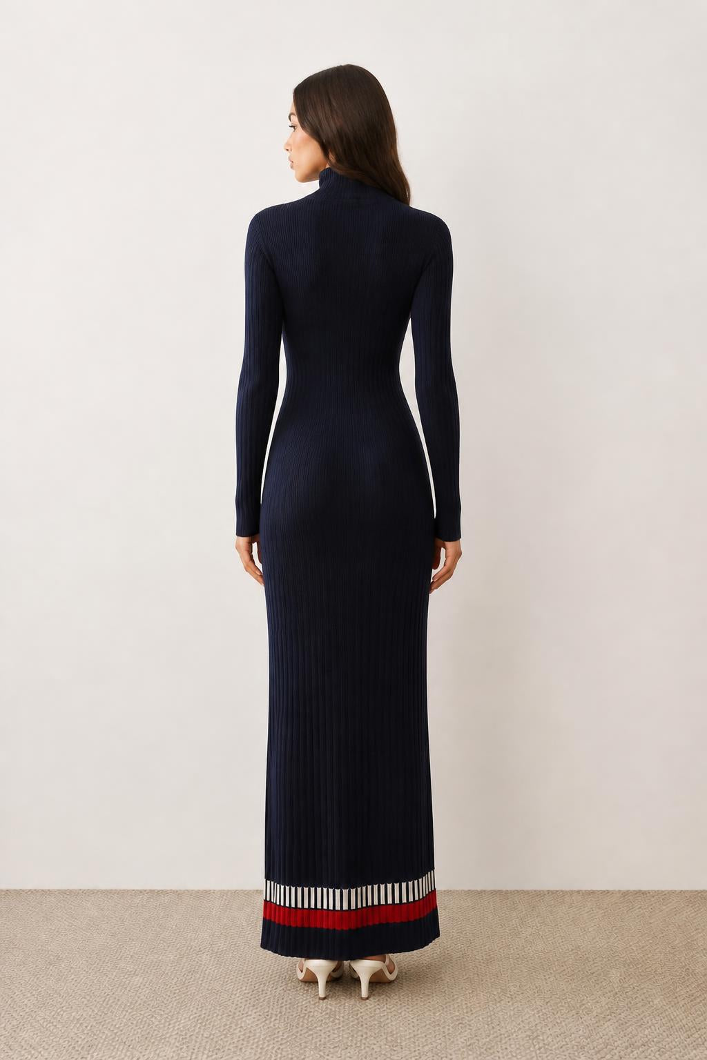 Olivia | Turtleneck Dress, Striped Long-Sleeve Slim Fit - back view